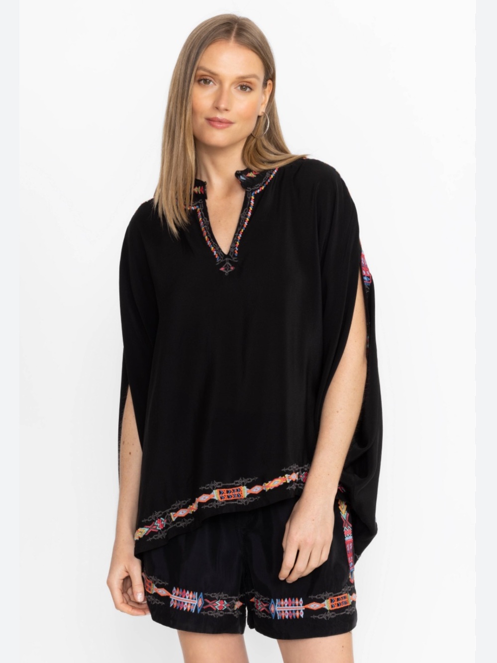 Johnny Was BIYA Silk Embroidered Sascha Poncho Tunic S/M